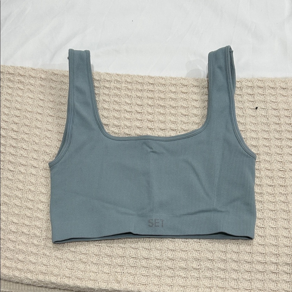 Women's Ribbed Blue Sports Bra